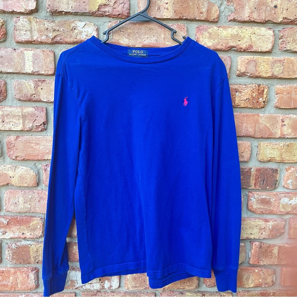 RALPH LAUREN POLO BLUE PINK HORSE LONG SLEEVE T SHIRT